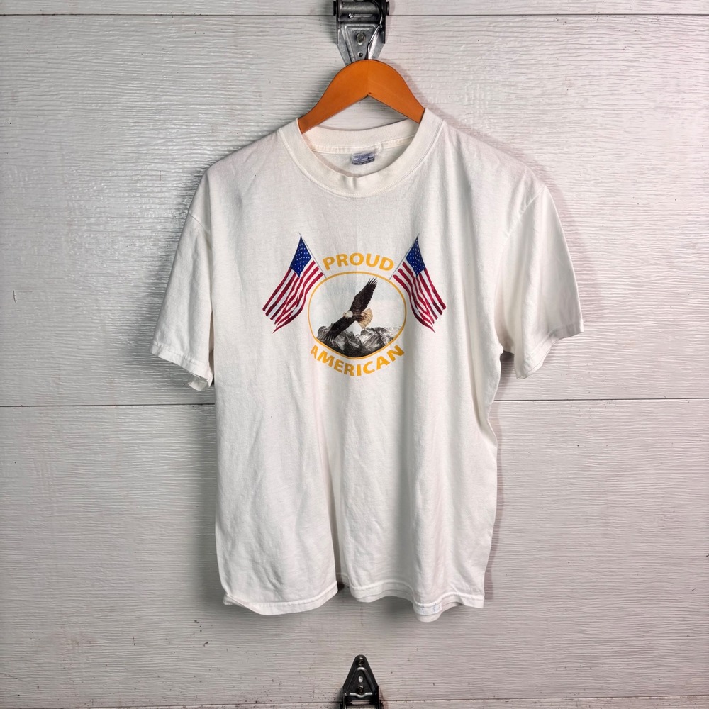 Vintage Yazbek Proud American Eagle Flag T Shirt Large Patriotic USA
